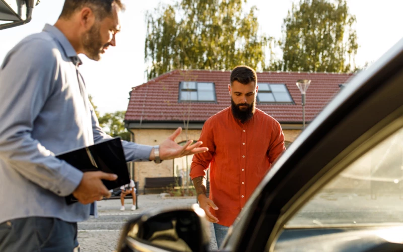 2 mænd i skjorte udenfor ved bil