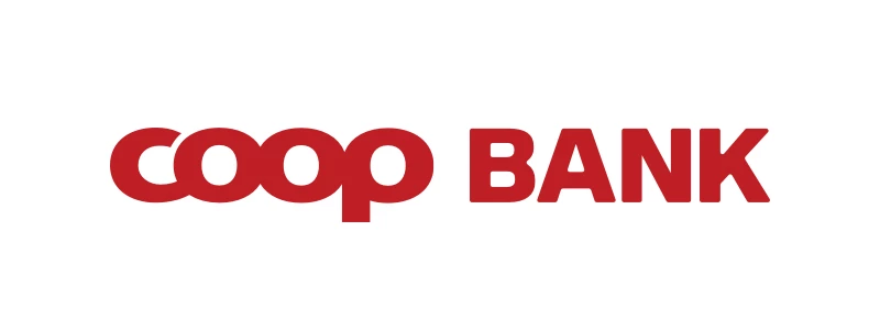 Coop banks nye logo i rød tekst