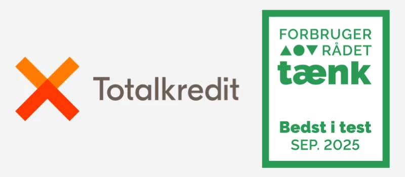 Totalkredits logo og stempel bedst i test